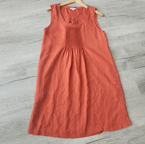 Garnet Hill Women's French Linen Dress in Orange Size 10 - Picture 1 of 7